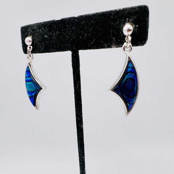 Vintage abalone shell silver tone pierced earrings dangles - Picture 9 of 10